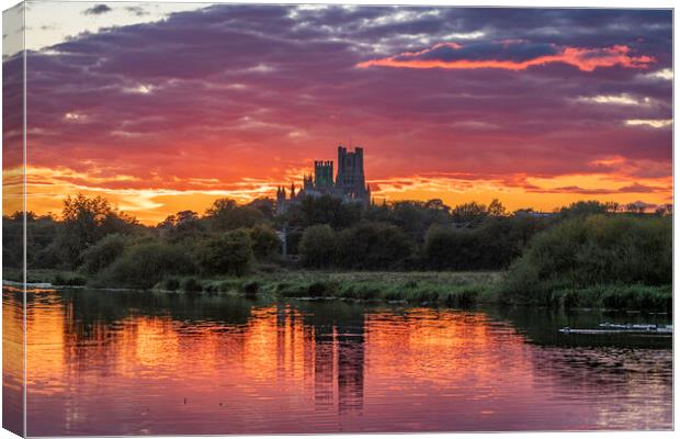 Sunset behind Ely Cathedral, 28th September 2022 Canvas Print by Andrew Sharpe