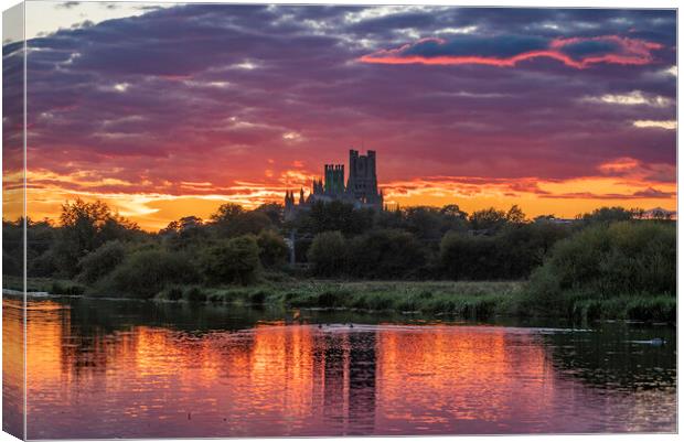 Sunset behind Ely Cathedral, 28th September 2022 Canvas Print by Andrew Sharpe