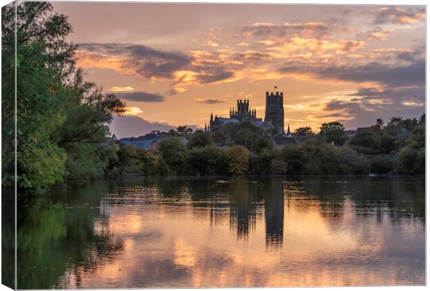 Sunset over Ely, Cambridgeshire, as seen from Roswell Pits, 16th Canvas Print by Andrew Sharpe