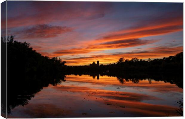 Sunset over Ely, Cambridgeshire, as seen from Roswell Pits, 17th Canvas Print by Andrew Sharpe