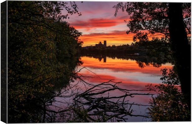 Sunset over Ely, Cambridgeshire, as seen from Roswell Pits, 17th Canvas Print by Andrew Sharpe
