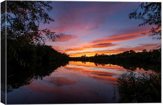 Sunset over Ely, Cambridgeshire, as seen from Roswell Pits, 17th Canvas Print by Andrew Sharpe