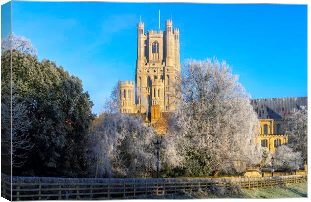 Frosty, misty morning in Ely, Cambridgeshire, 22nd January 2023 Canvas Print by Andrew Sharpe