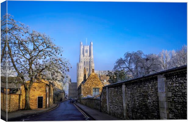 Frosty, misty morning in Ely, Cambridgeshire, 22nd January 2023 Canvas Print by Andrew Sharpe