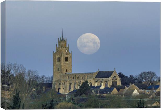 "Snow Moon" setting over St Andrew's, Sutton Canvas Print by Andrew Sharpe