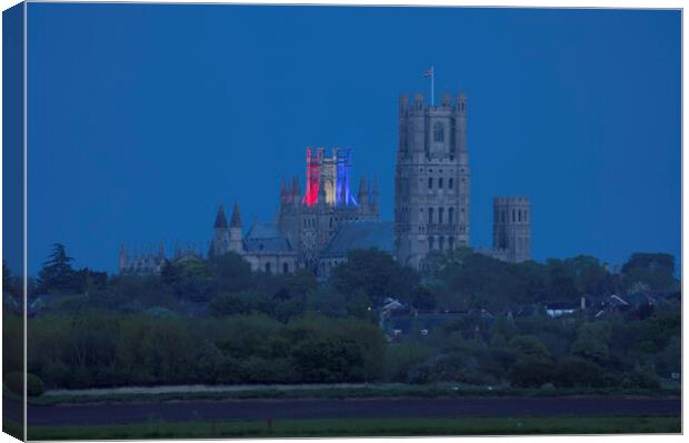 Ely Cathedral octagon floodlit  Canvas Print by Andrew Sharpe