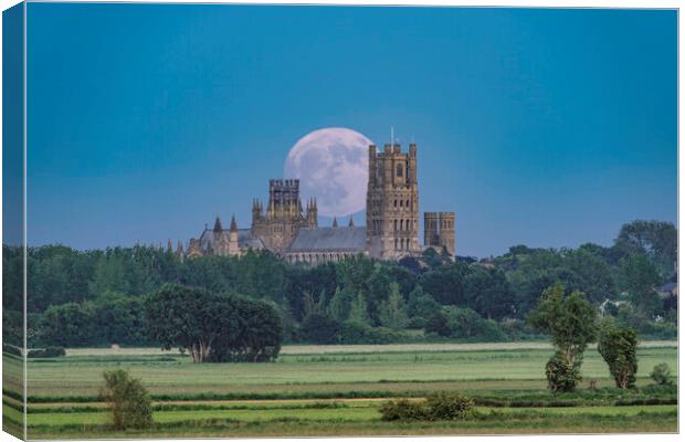 Moonrise behind Ely Cathedral, 3rd June 2023 Canvas Print by Andrew Sharpe