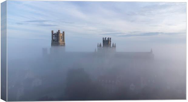 Misty dawn over Ely, 3rd September 2023 Canvas Print by Andrew Sharpe