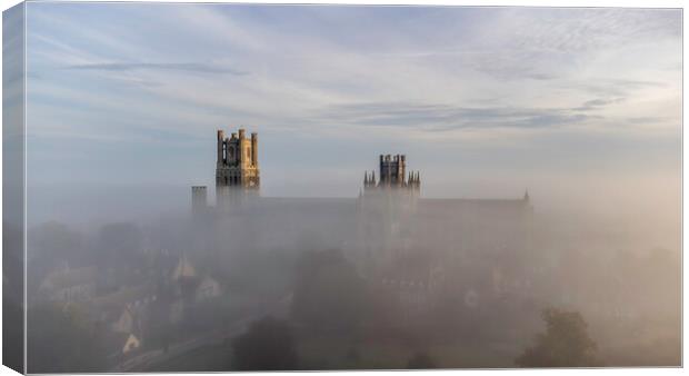 Misty dawn over Ely, 3rd September 2023 Canvas Print by Andrew Sharpe