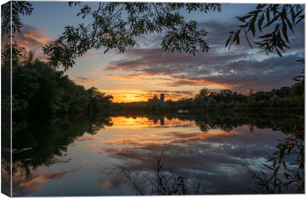 Sunset behind Ely Cathedral from Roswell Pits Nature Reserve, 22 Canvas Print by Andrew Sharpe