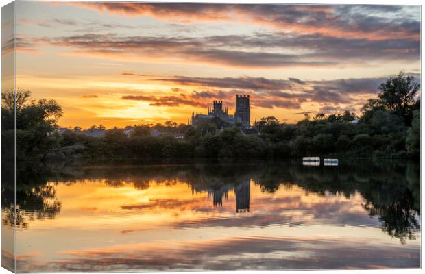 Sunset behind Ely Cathedral from Roswell Pits Nature Reserve, 22 Canvas Print by Andrew Sharpe