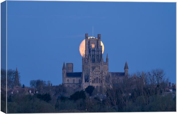 Moonset behind Ely Cathedral, 23rd March 2024 Canvas Print by Andrew Sharpe