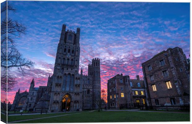 Dawn behind Ely Cathedral, 20th January 2020 Canvas Print by Andrew Sharpe