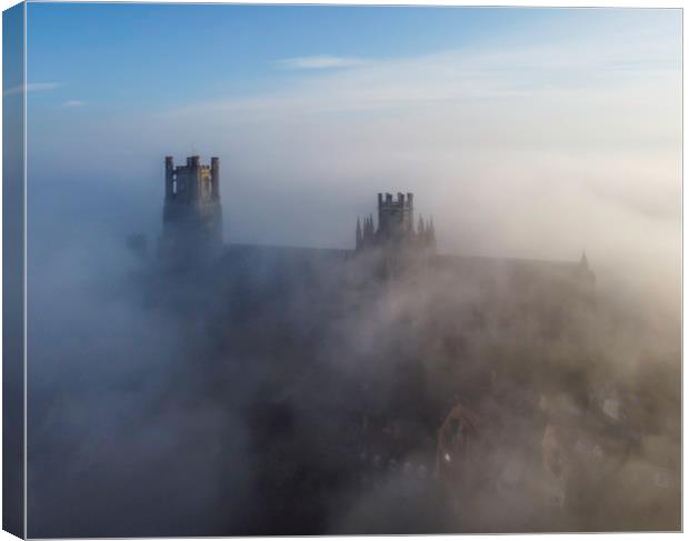 ELy Cathedral on a misty morning, 16th June 2020 Canvas Print by Andrew Sharpe