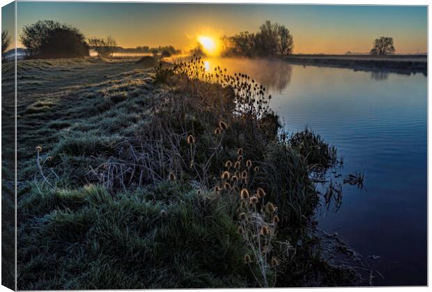 Dawn over the River Great Ouse, Ely, 10th April 2016 Canvas Print by Andrew Sharpe