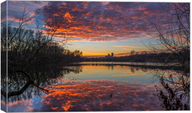 Dusk at Roswell Pits, Ely, 17th January 2017 Canvas Print by Andrew Sharpe