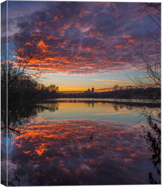 Dusk at Roswell Pits, Ely, 17th January 2017 Canvas Print by Andrew Sharpe