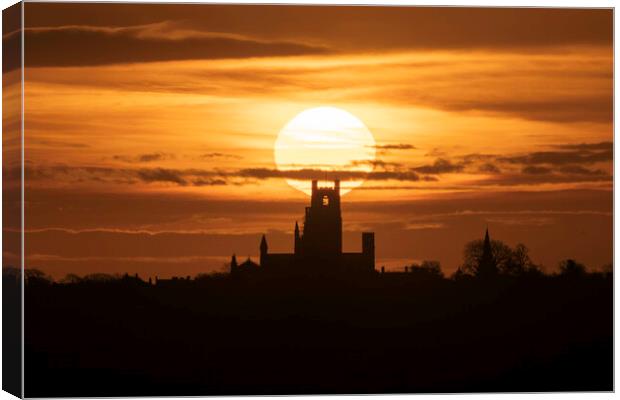 Sunrise behind Ely Cathedral, 24th February 2021 Canvas Print by Andrew Sharpe