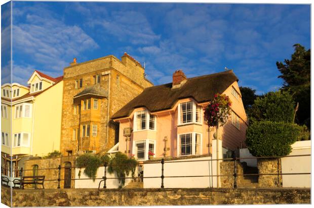 Library Cottage, and Sundial, Marine Parade, Lyme Regis Canvas Print by Andrew Sharpe