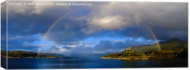 Maol Castle and double rainbow over Loch Alsh Canvas Print by Geoff Beattie