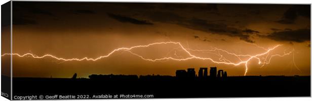 Stonehenge lightning strike panoramic Canvas Print by Geoff Beattie