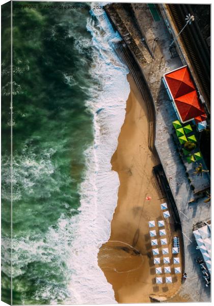 Top down aerial drone view of Moitas sandy beach in Portugal Canvas Print by Alexandre Rotenberg