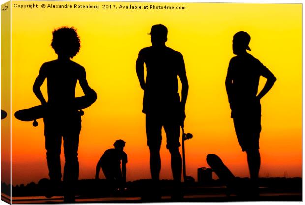 Silhouette of Skaters at sunset Canvas Print by Alexandre Rotenberg