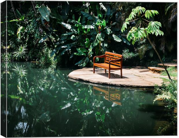 Bench in tropical forest Canvas Print by Alexandre Rotenberg