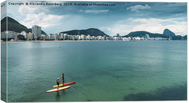 Two men on a Stand Up Paddle on Copacabana Beach,  Canvas Print by Alexandre Rotenberg