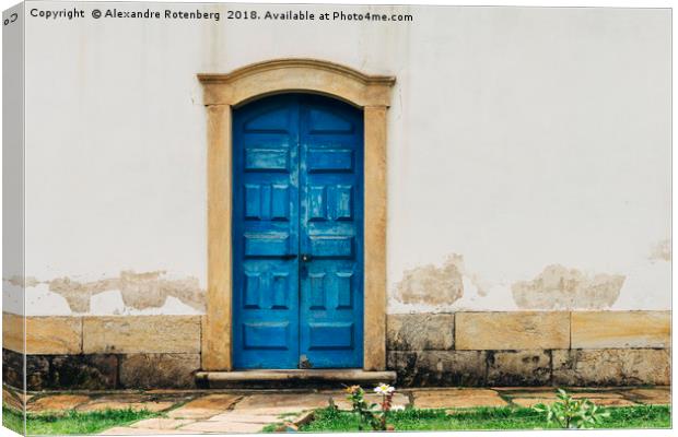 Blue vintage door - Ouro Preto, Brazil Canvas Print by Alexandre Rotenberg
