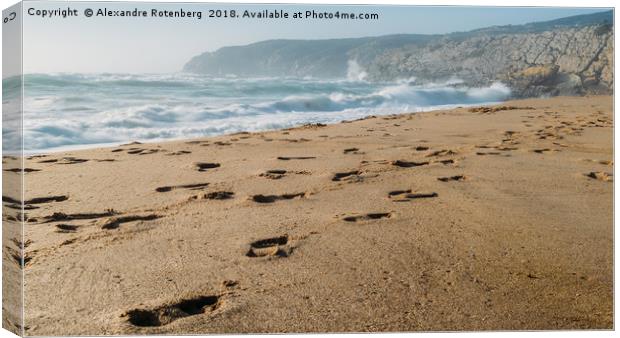Footsteps on beach, Portugal Canvas Print by Alexandre Rotenberg