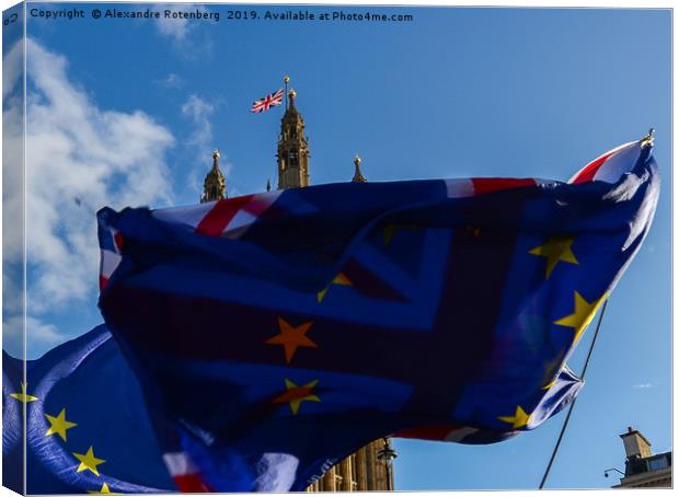 UK and EU flags at Westminster, London Canvas Print by Alexandre Rotenberg