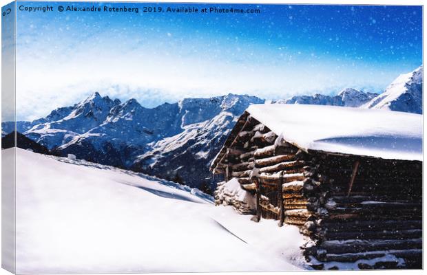 Log Cabin in Alps Canvas Print by Alexandre Rotenberg
