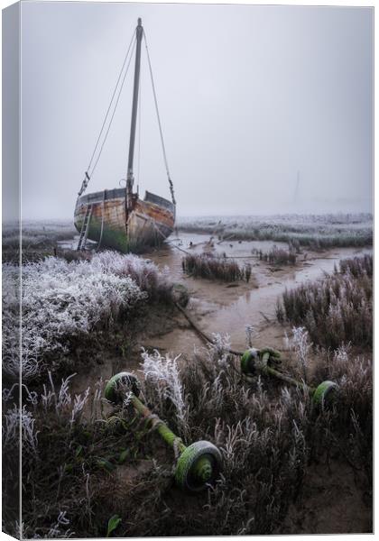 Beached Boat in the Fog Canvas Print by Daniel Farrington