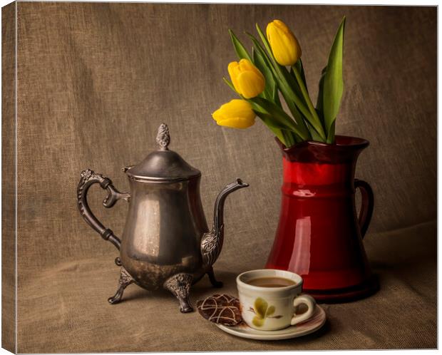 Tulips and Tea Canvas Print by Kelly Bailey