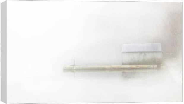 Boathouse in the Mist Canvas Print by Kelly Bailey