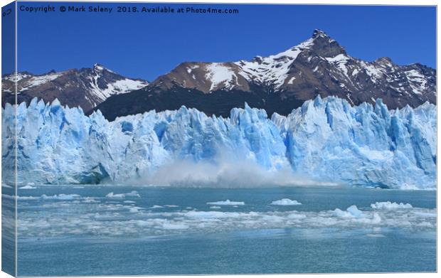 Collapsing icebergs from Perito Moreno Glacier.  Canvas Print by Mark Seleny