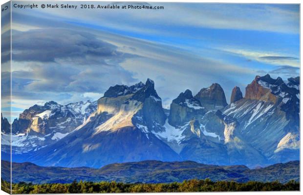 Sunset in Torres del Paine Mountains Canvas Print by Mark Seleny