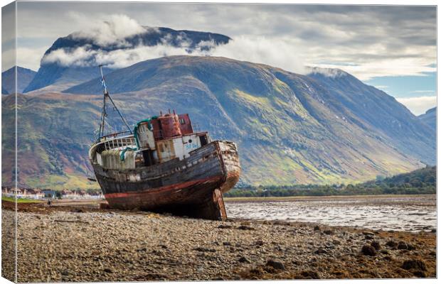 Corpach Wreck and Ben Nevis  Canvas Print by Tony Keogh