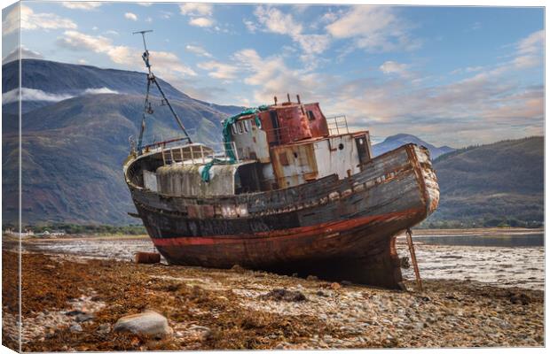 Corpach Wreck and Ben Nevis  Canvas Print by Tony Keogh