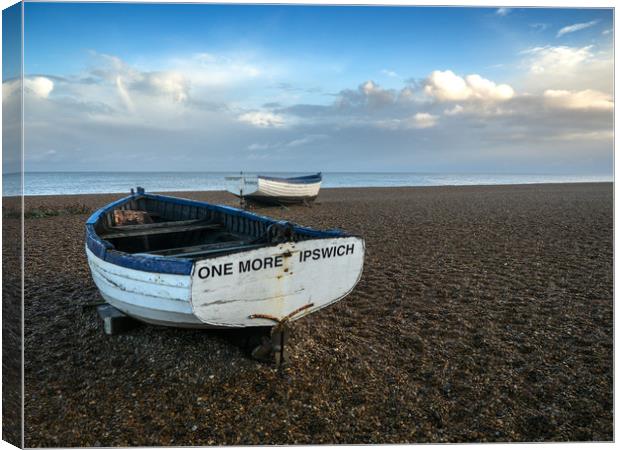 Two boats on shingle, Aldburgh Canvas Print by Donnie Canning