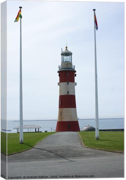 Majestic Eddystone Lighthouse on Plymouth Hoe Canvas Print by Graham Nathan