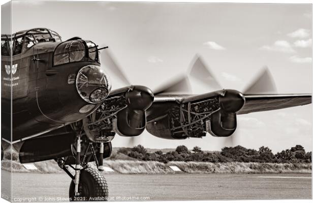 Lancaster Bomber in Black and White Canvas Print by John Stoves