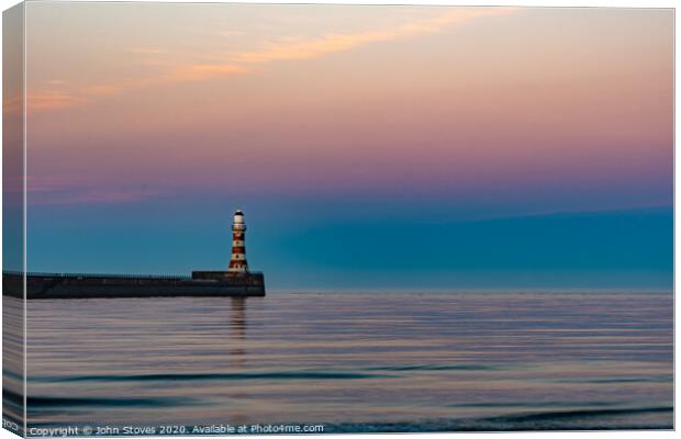 Roker Lighthouse at Sunrise Canvas Print by John Stoves