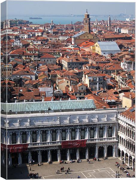 Piazza San Marco and Venice skyline, aerial view Canvas Print by Linda More