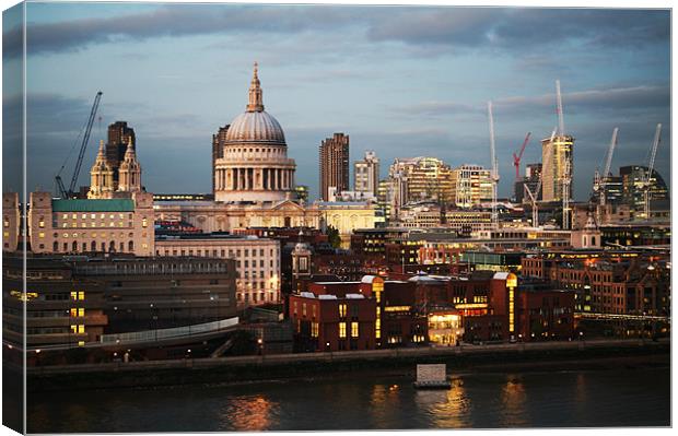 City of London and St Paul's Cathedral at dusk Canvas Print by Linda More
