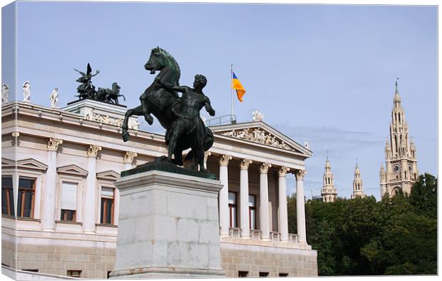 Austrian Parliament Building and Rathaus City Hall Canvas Print by Linda More