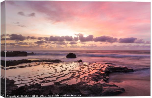 Brain Rock Sunset, Surfers Beach, El Cotillo Canvas Print by John Parker