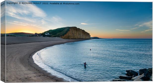 Dawn Swim at West Bay in Dorset Canvas Print by RICHARD MOULT
