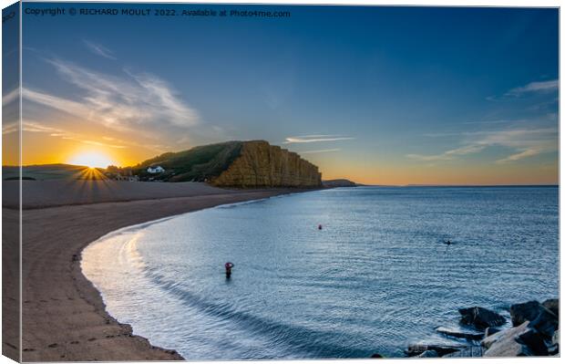 Early Morning Swim At West Bay In Dorset Canvas Print by RICHARD MOULT